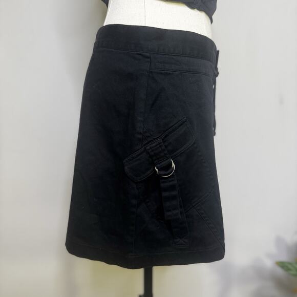 Vintage 90s Y2K Black Cotton Cargo Mini Skirt Ruched Snap Up Grunge Indie Goth 3 - Picture 3 of 7